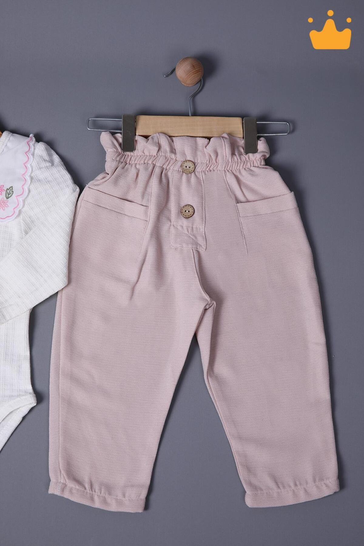 Babyhola 1-3 Yaş Kız Bebek Çocuk Çıtçıtlı Badi Pantolon Şık Alt Üst 2'li Takım Bayramlık 2327 fotoğrafı 4 (önizleme)