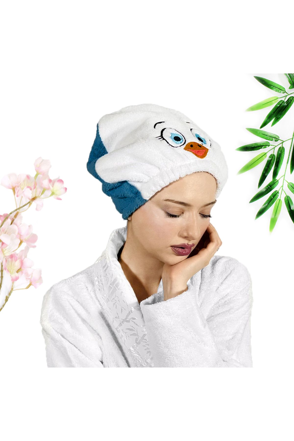 havlubanyobone-Hair Drying Towel Bathroom Shower Cap Blue 5