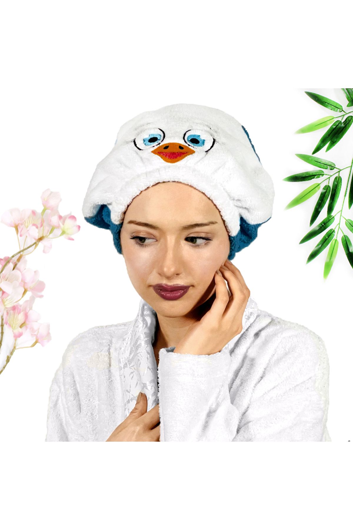 havlubanyobone-Hair Drying Towel Bathroom Shower Cap Blue 1