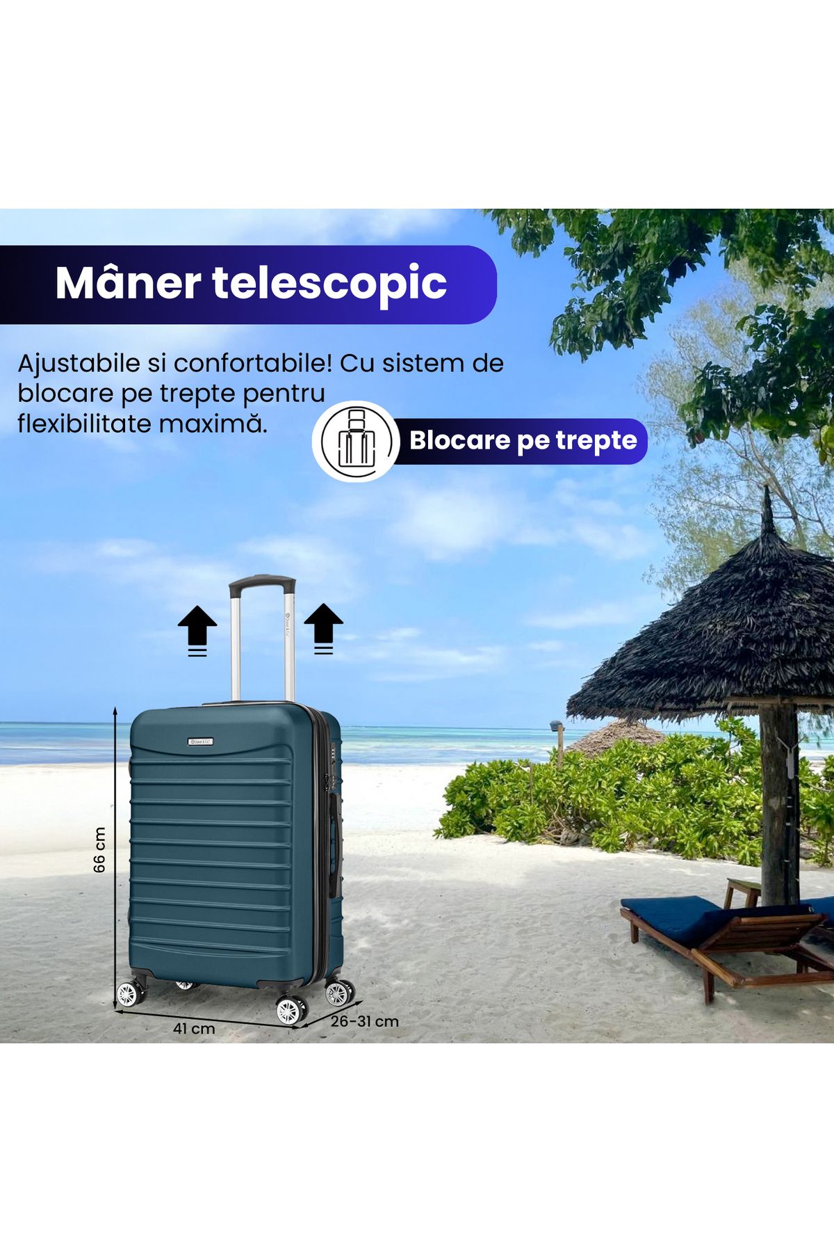 Quasar & Co.-Troler Mediu Extensibil, troller Line, 66x41x26-31cm, bagaj de cala, geamantan abs, Albastru petrol 6