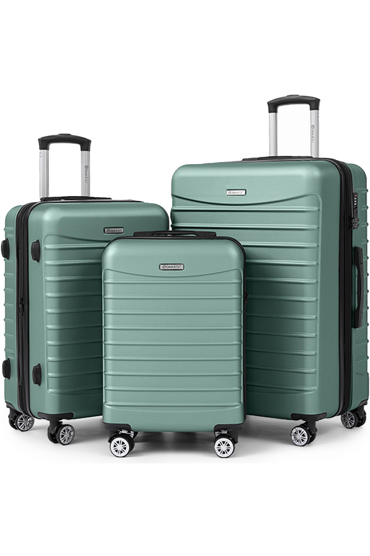 Quasar & Co.-Set of 3 trolleys, S/M/L, Model Line, 4 wheels, telescopic handle, lock, ABS, Light turquoise 1