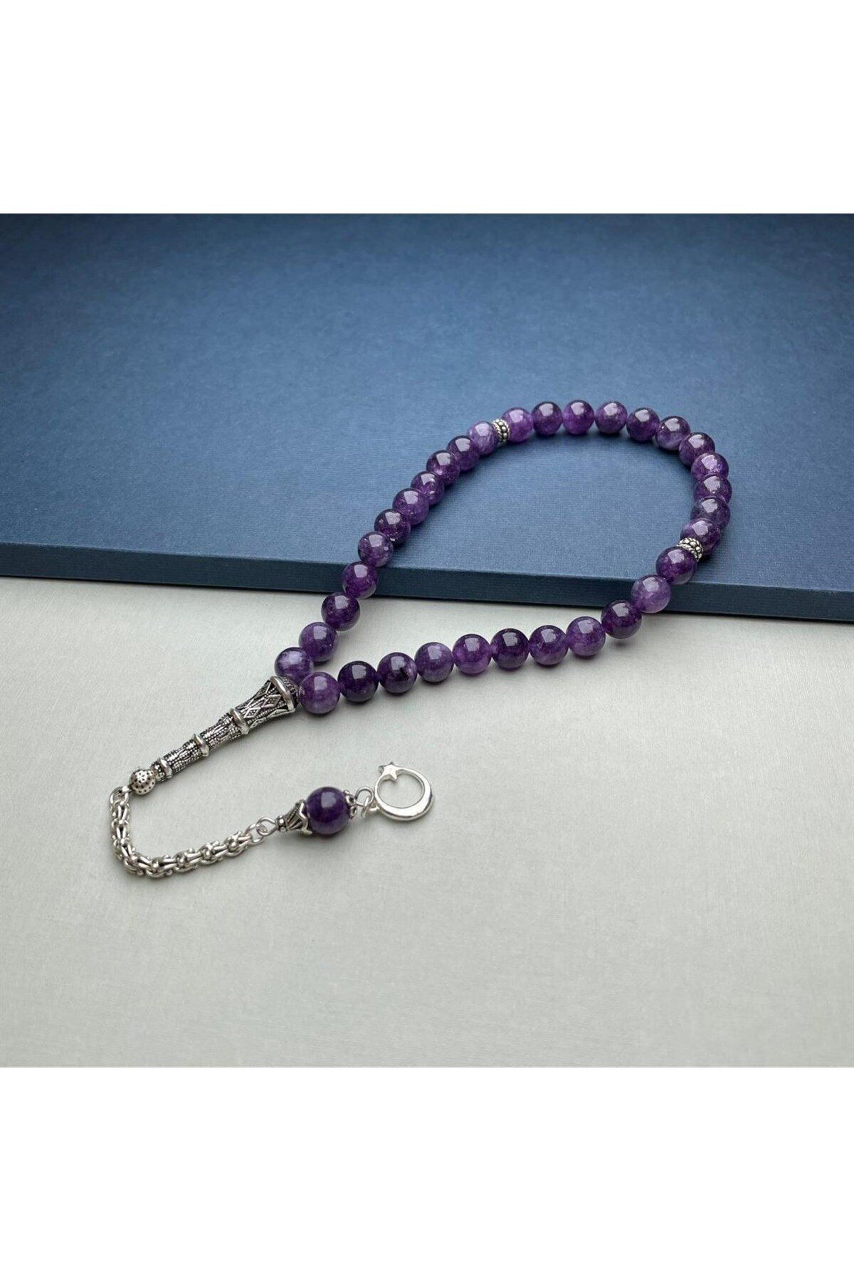dergah tesbih-Amatist Stone Rosary - Silver Design, Original At413 6