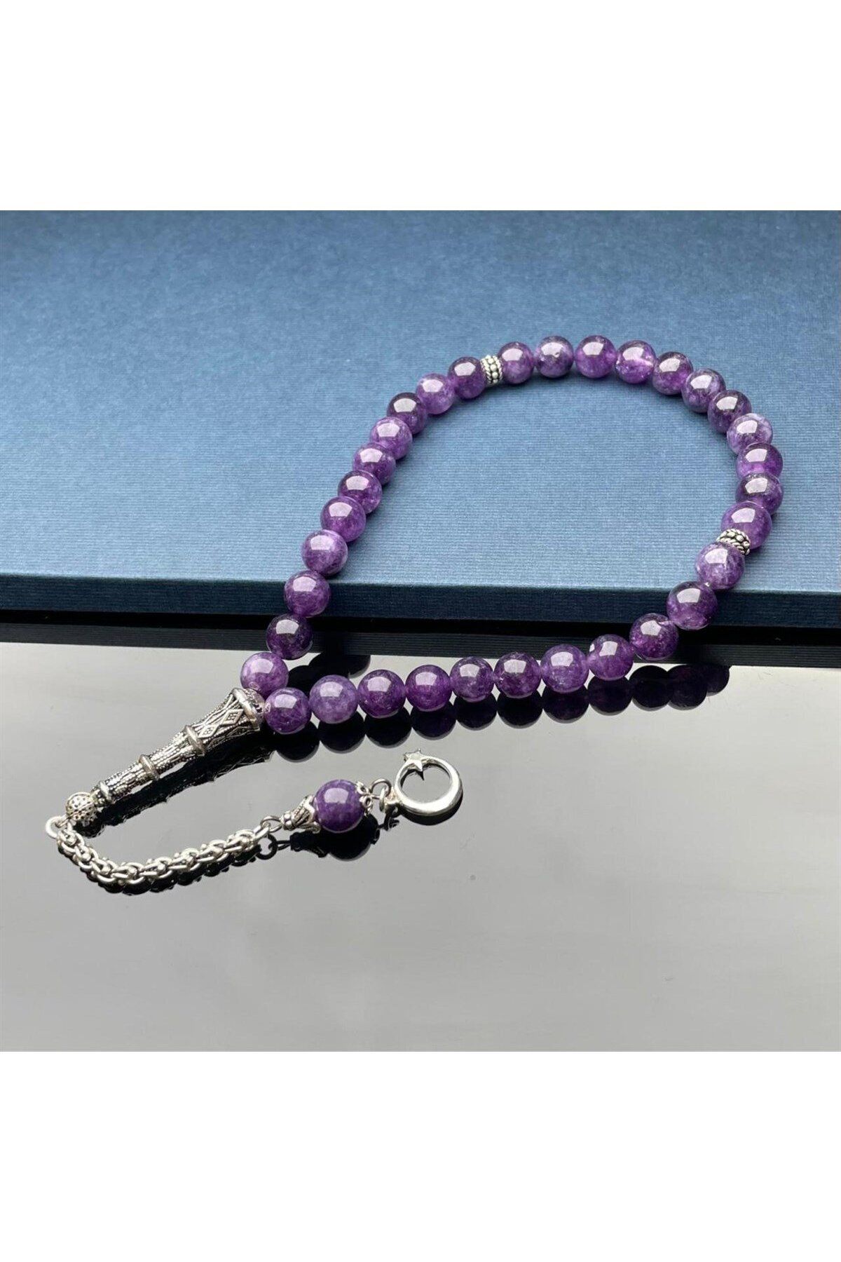 dergah tesbih-Amatist Stone Rosary - Silver Design, Original At413 4