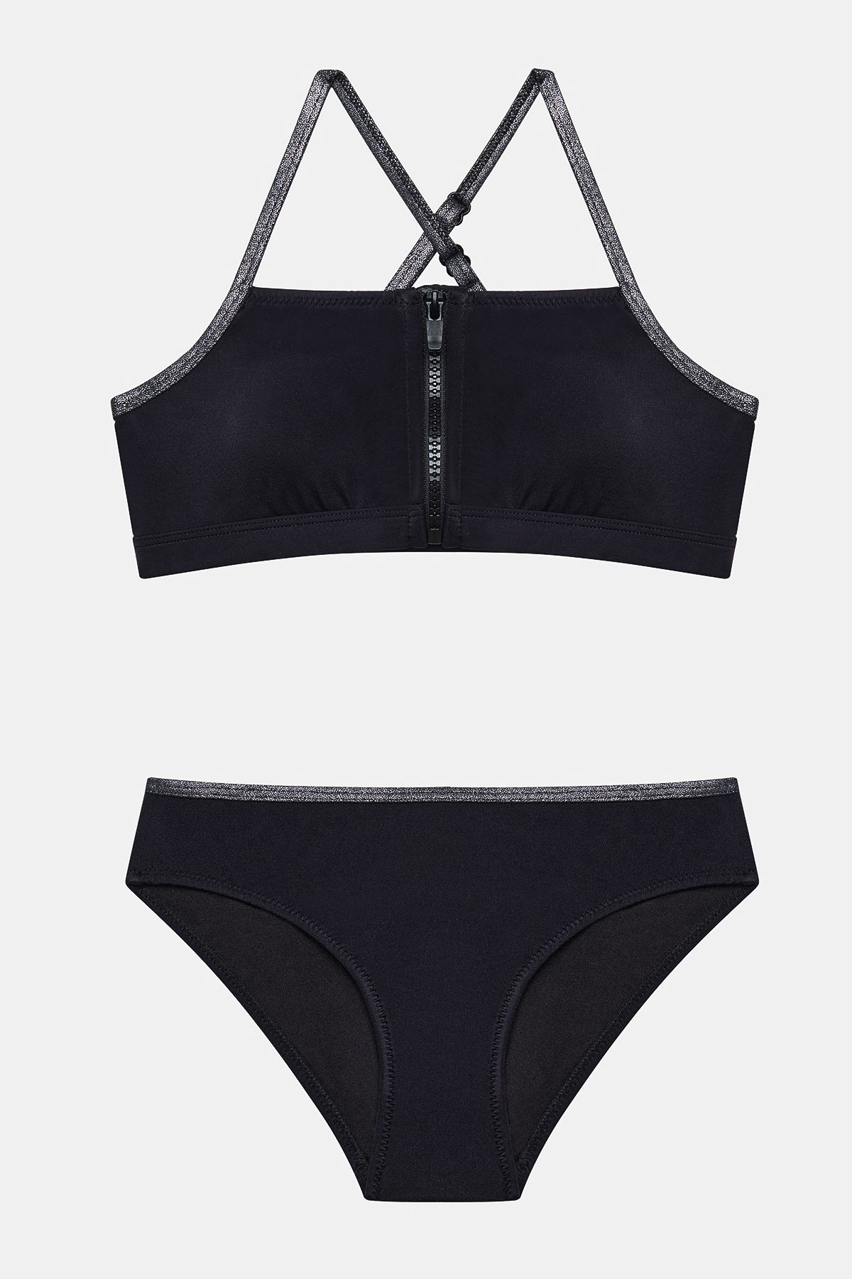 Penti Set Bikini Bandeau Negru Argintiu Pentru Fetiță Femeie - 9–10 years