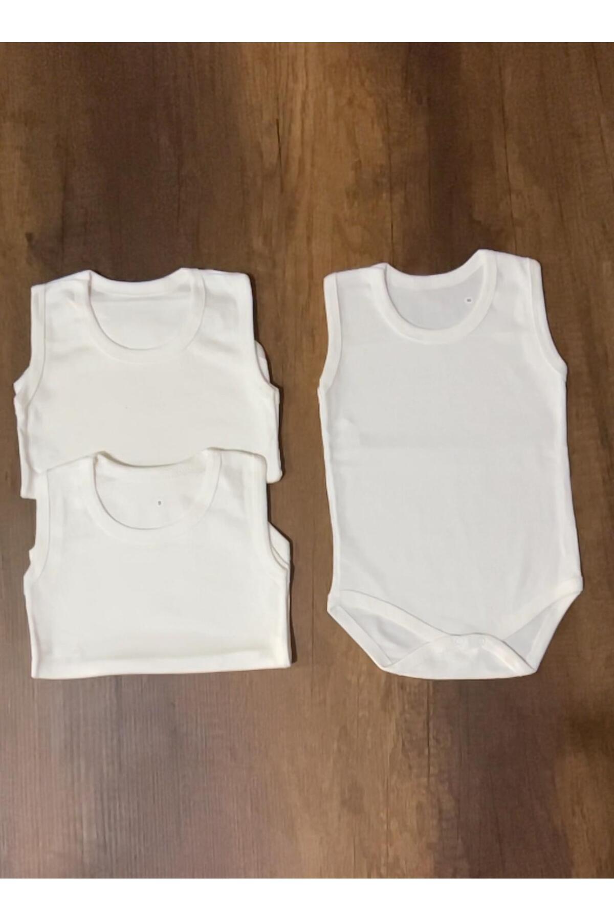 GEZEGENX %100 Pamuk 3'Lü Bisiklet Yaka Çıtçıtlı Body Zıbın Atlet Yenidoğan Hastane Çıkışı Kız Erkek Bebek fotoğrafı 2 (önizleme)