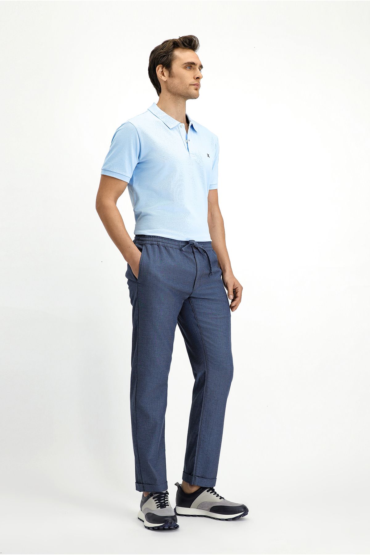 Kiğılı-Slim Fit Slim Fit Patterned Elastic Waist Drawstring Lycra Trousers 3