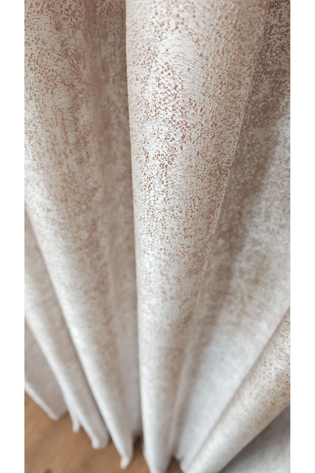 Yuka-Trojan Beige Double Wing Sparse Pleated Jacquard Satin Textured Background Curtain with Bright Pattern 100 X 260 5