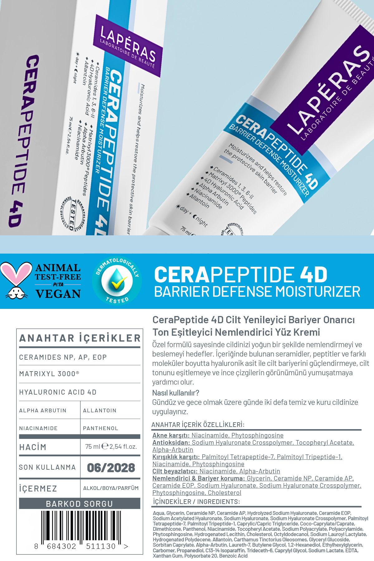 Cerapeptide 4D Bariyer Onarıcı Yüz Kremi Seramid Peptit Hyaluronik Nemlendirici Cilt Yenileyici 2'li — LPS.PKT.020 — تصویر 6 از 8