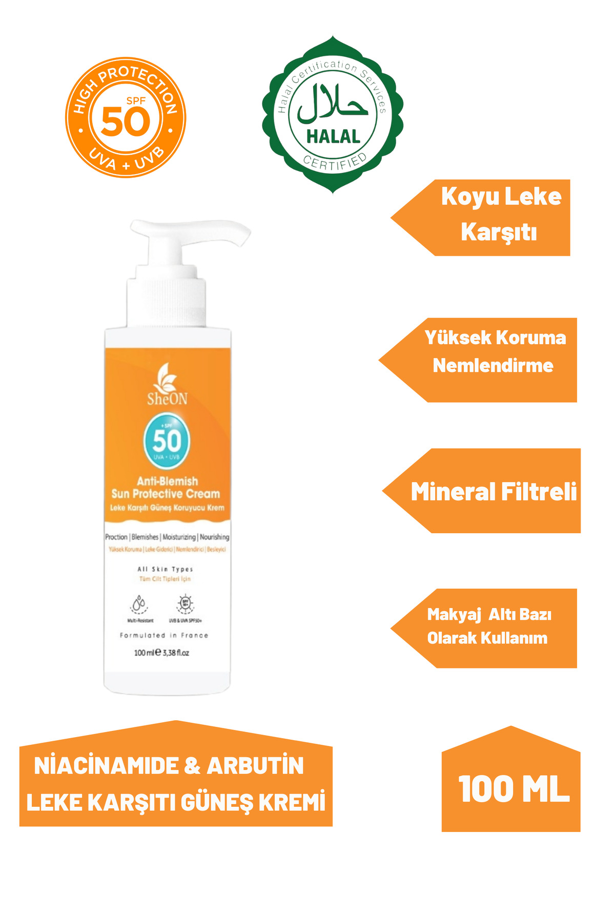 Leke Karşıtı Güneş Koruyucu Krem Spf 50, Alfa Arbutin Ve Niacinamide ,cilt Tonu Eşitleyici — GK100ml — تصویر 3 از 3