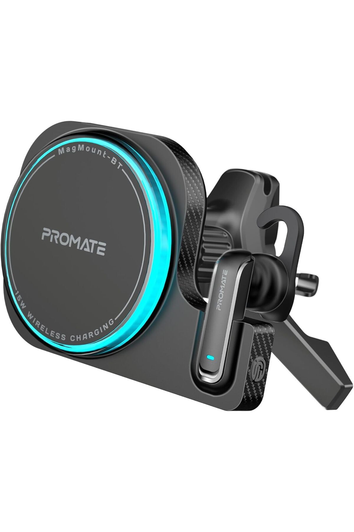 Promate-2-in-1 Car Holder and Charger with MagSafe Compatibility, 15W Power, Built-in Mono Bluetooth Earphon 3