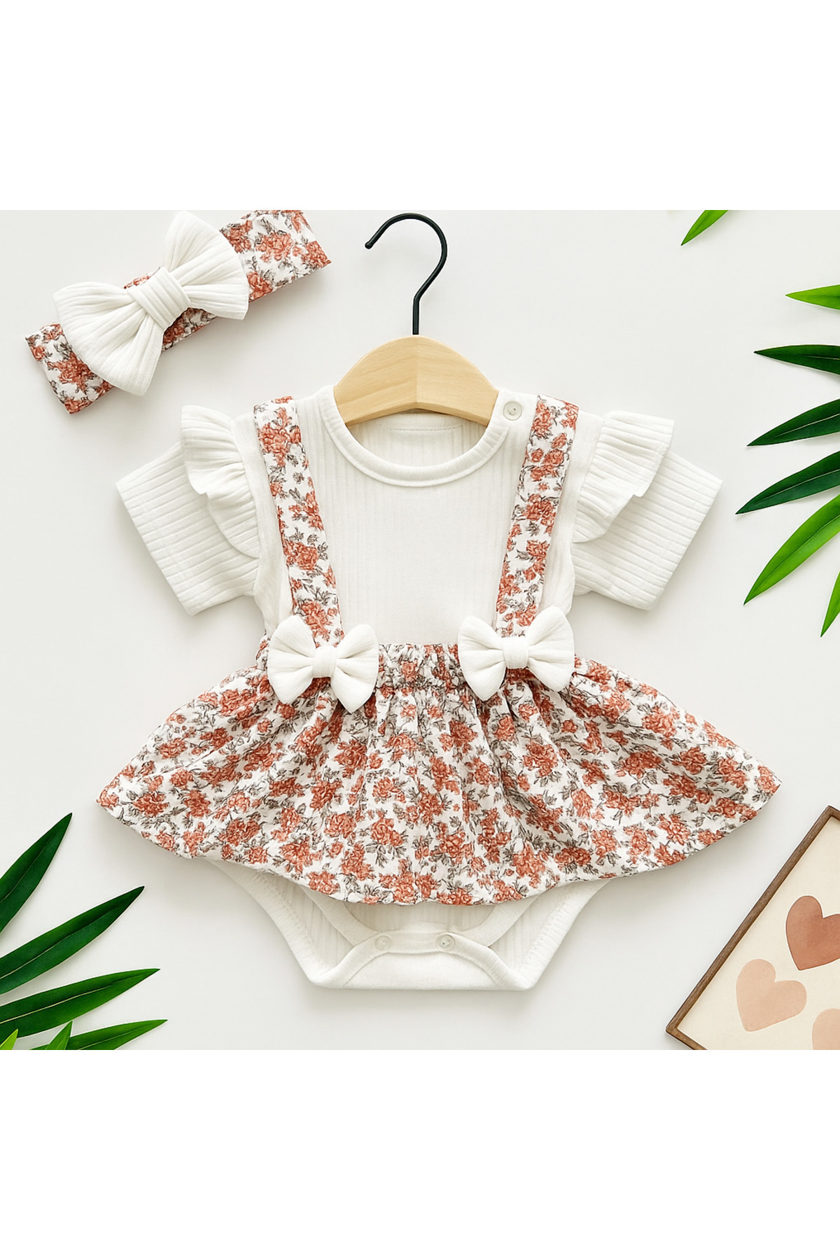 caliskanonline Fiyonk Detaylı Bandana Aksesuarlı 3lü Kız Bebek Elbise fotoğrafı 5 (önizleme)