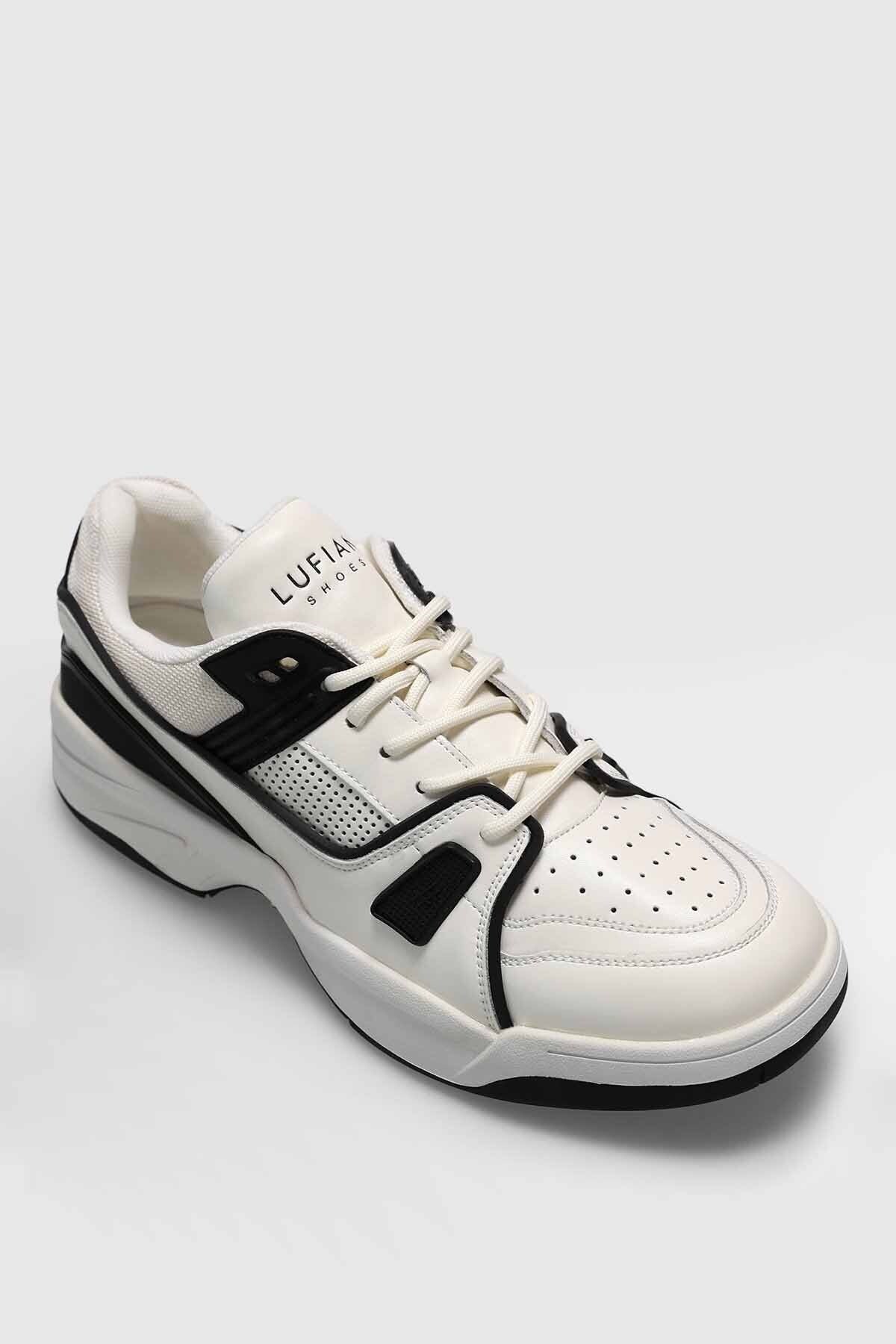Hakiki Deri Bağcıklı Günlük Sneaker Beyaz-Siyah