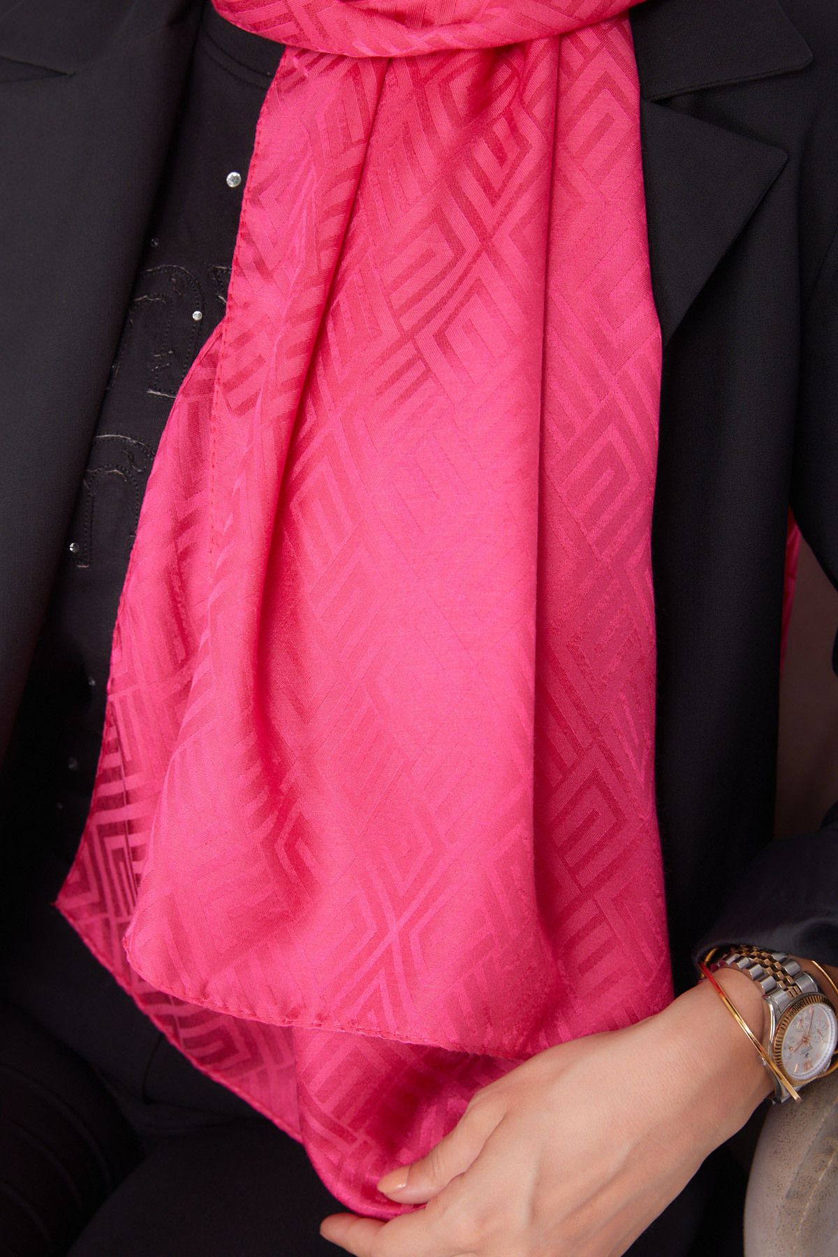 TOFİSA-Janjan Patterned Shawl Fuchsia - 26063 4