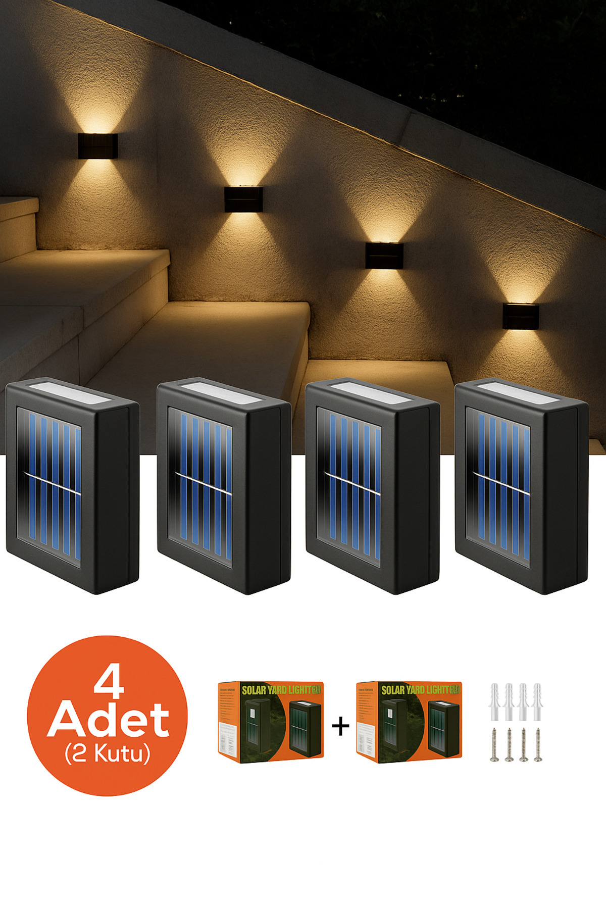 Arfseb Çift Yönlü Solar Bahçe Aydınlatması - IP65 Suya Dayanıklı, 4 Adet