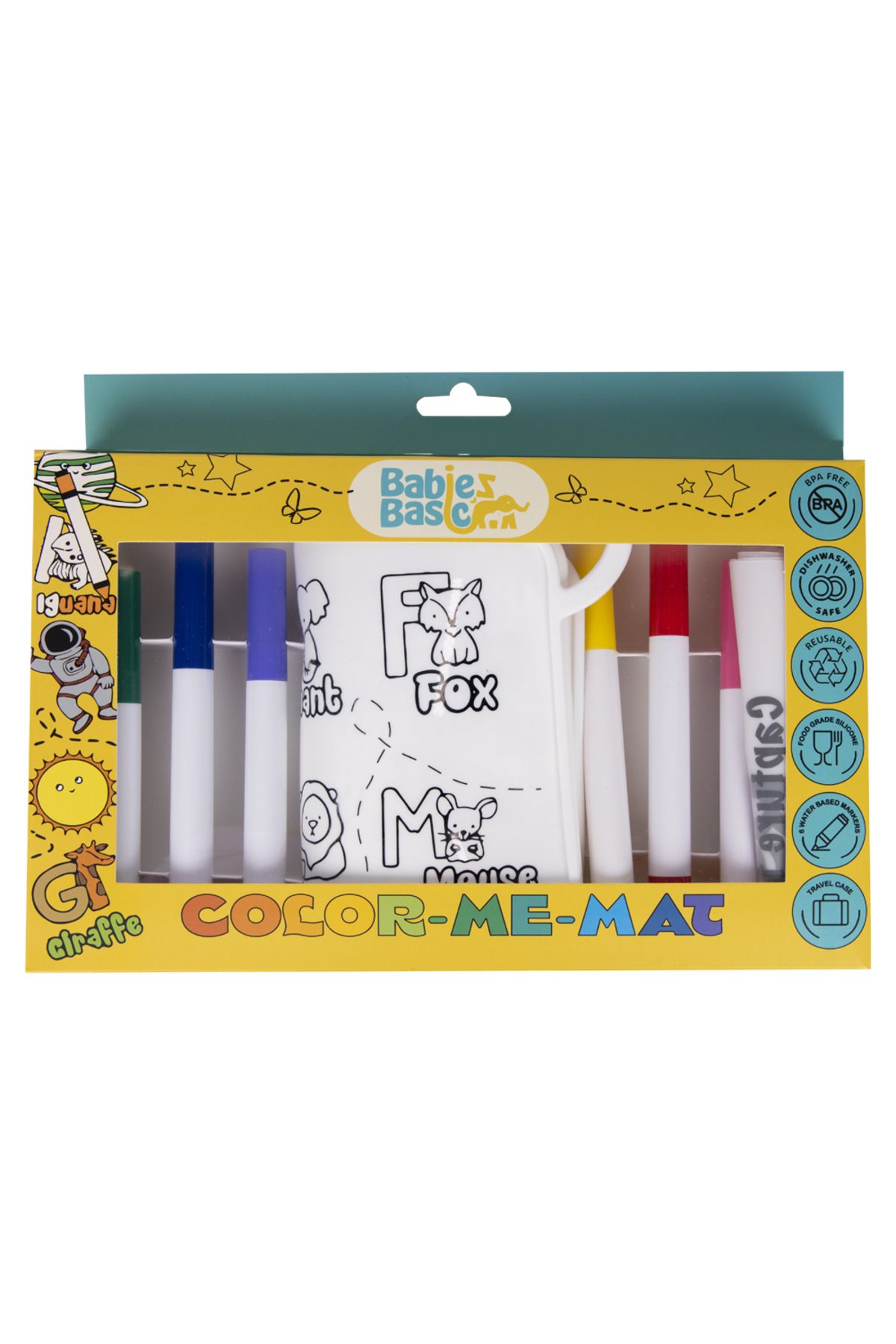 Babies Basic-Reusable Silicone Colouring Mat with Pens and Travel Case - English Alphabet Design 5