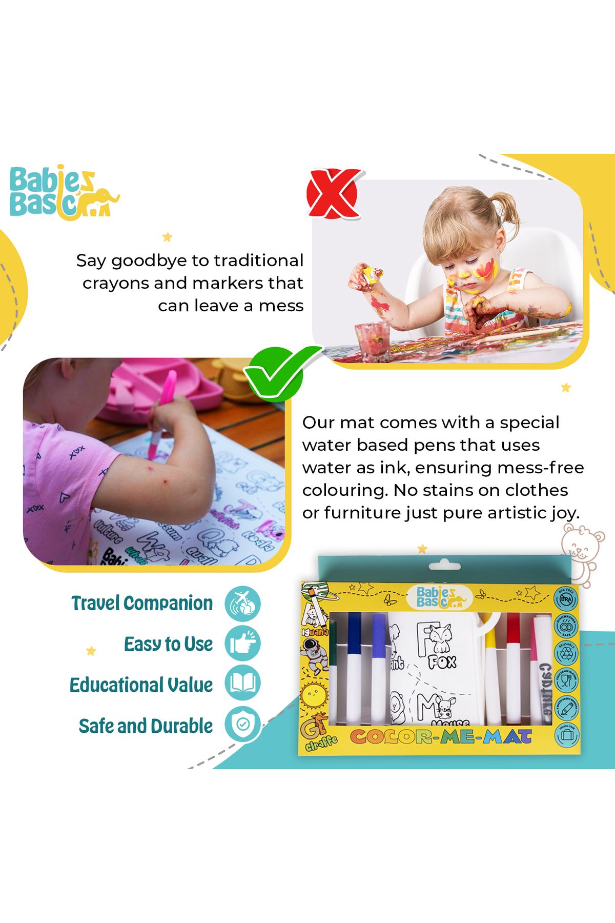 Babies Basic-Reusable Silicone Colouring Mat with Pens and Travel Case - English Alphabet Design 4