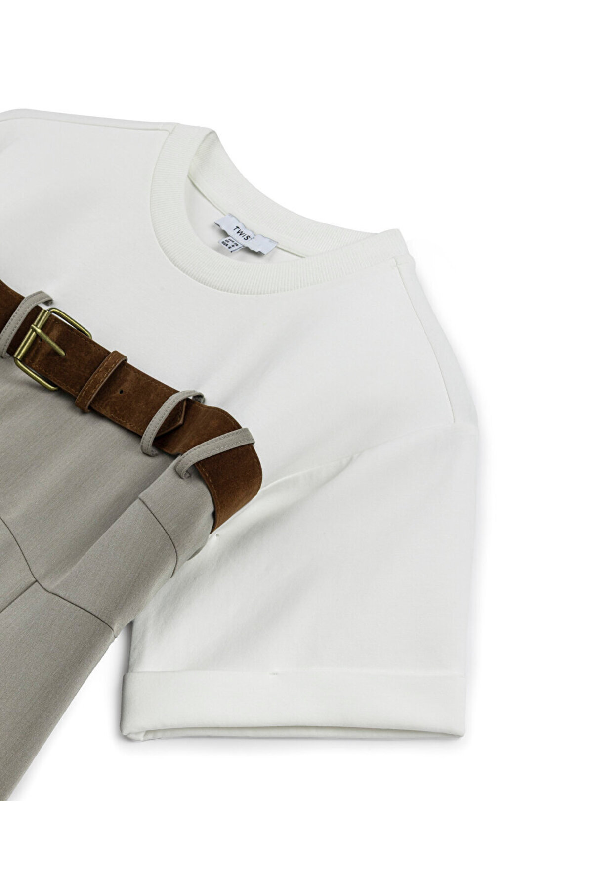 Twist  Çift Parça Görünüm Kemerli Gri Kadın Elbise Tw6250002110 - Görsel 5