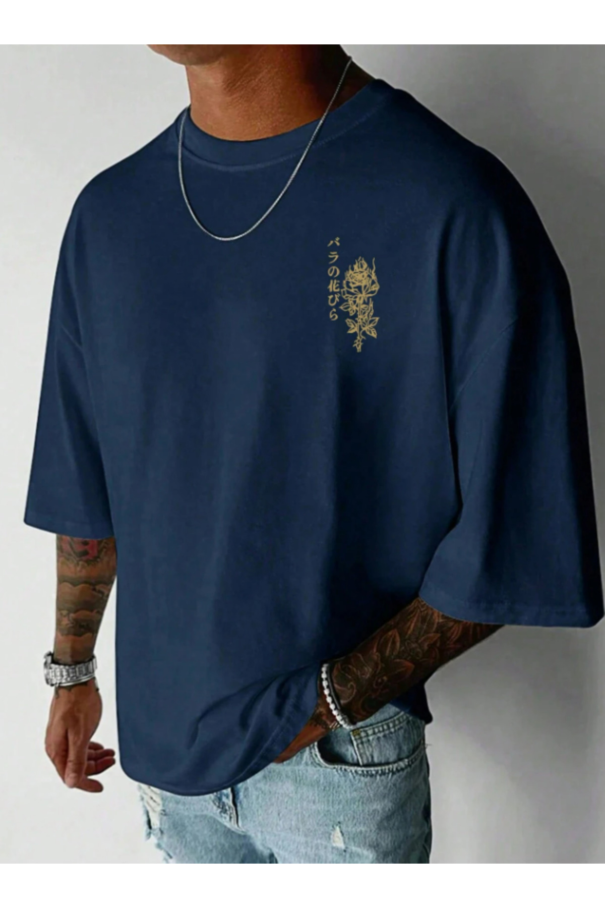 BETİLİNA  Lacivet Çin YAZI Ön Arka Baskılı Oversize T-Shirt