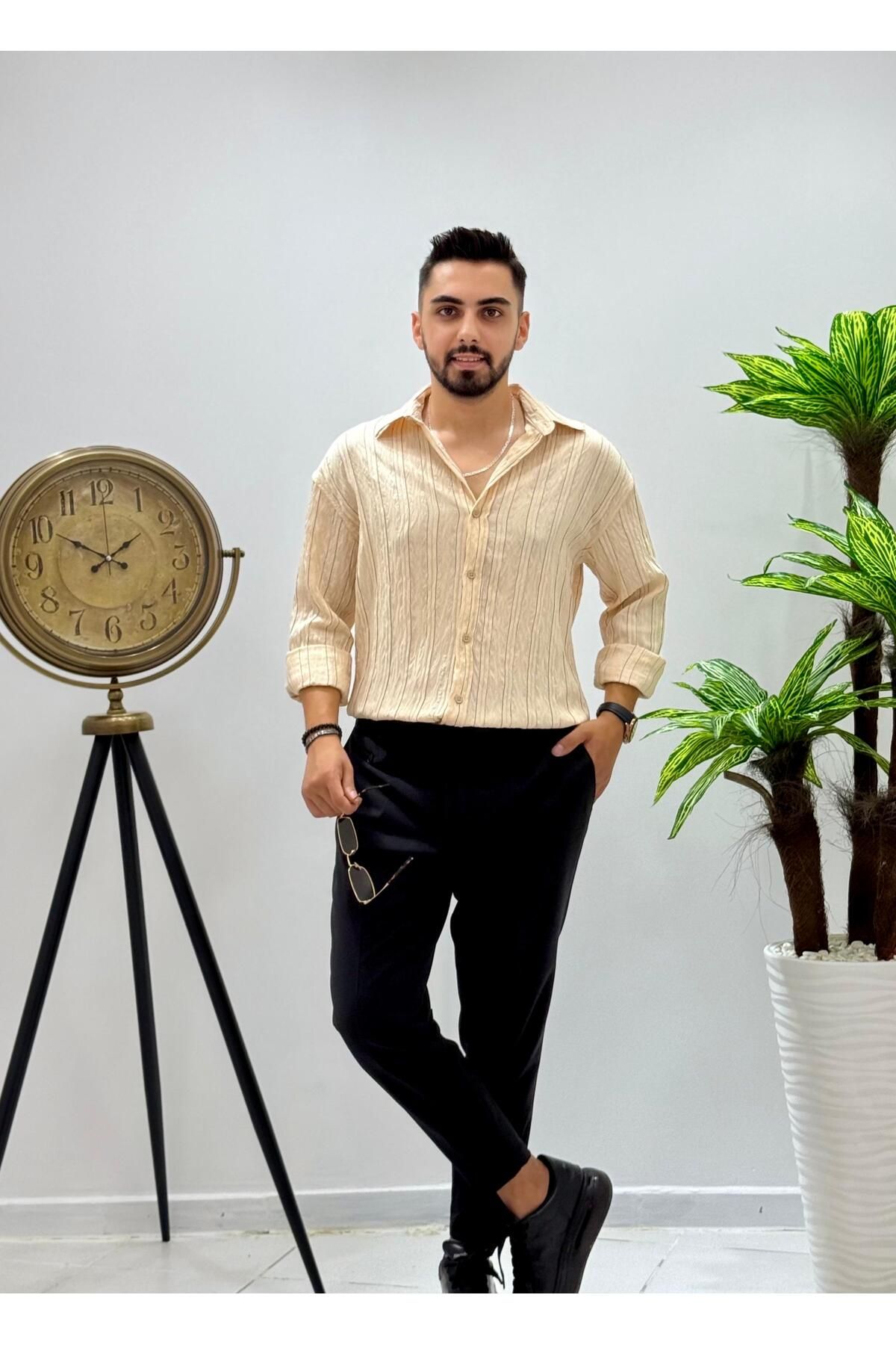 JACK CAPRİO-Ανδρικό ριγέ πουκάμισο νέας σεζόν Regular Fit χωρίς κοιλιά ύφασμα Louis 5