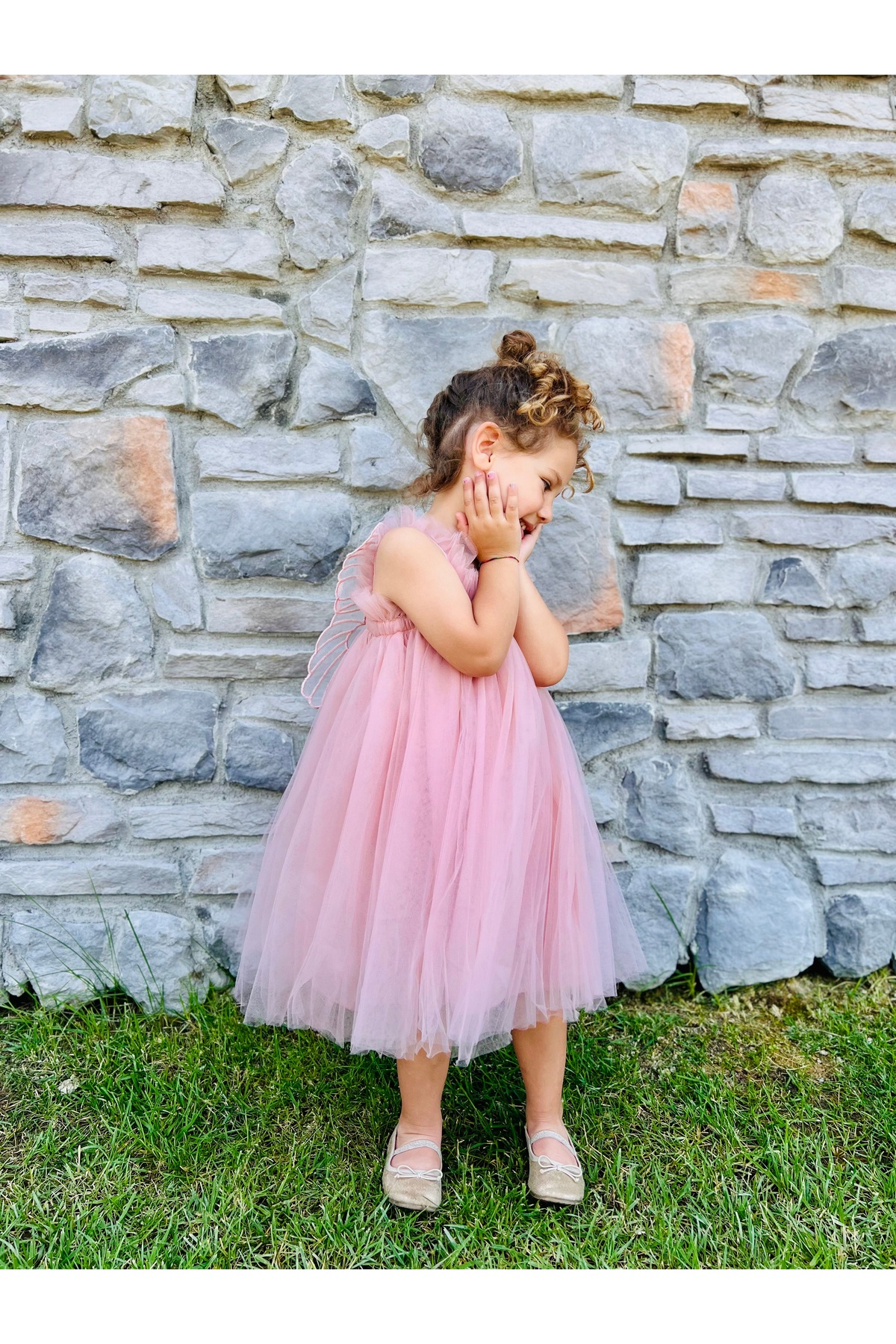 penu baby kids Pudra Askılı Tül Jile Arkası Kelebek Kanatlı Kız Çocuk Kız Bebek Elbise fotoğrafı 4 (önizleme)