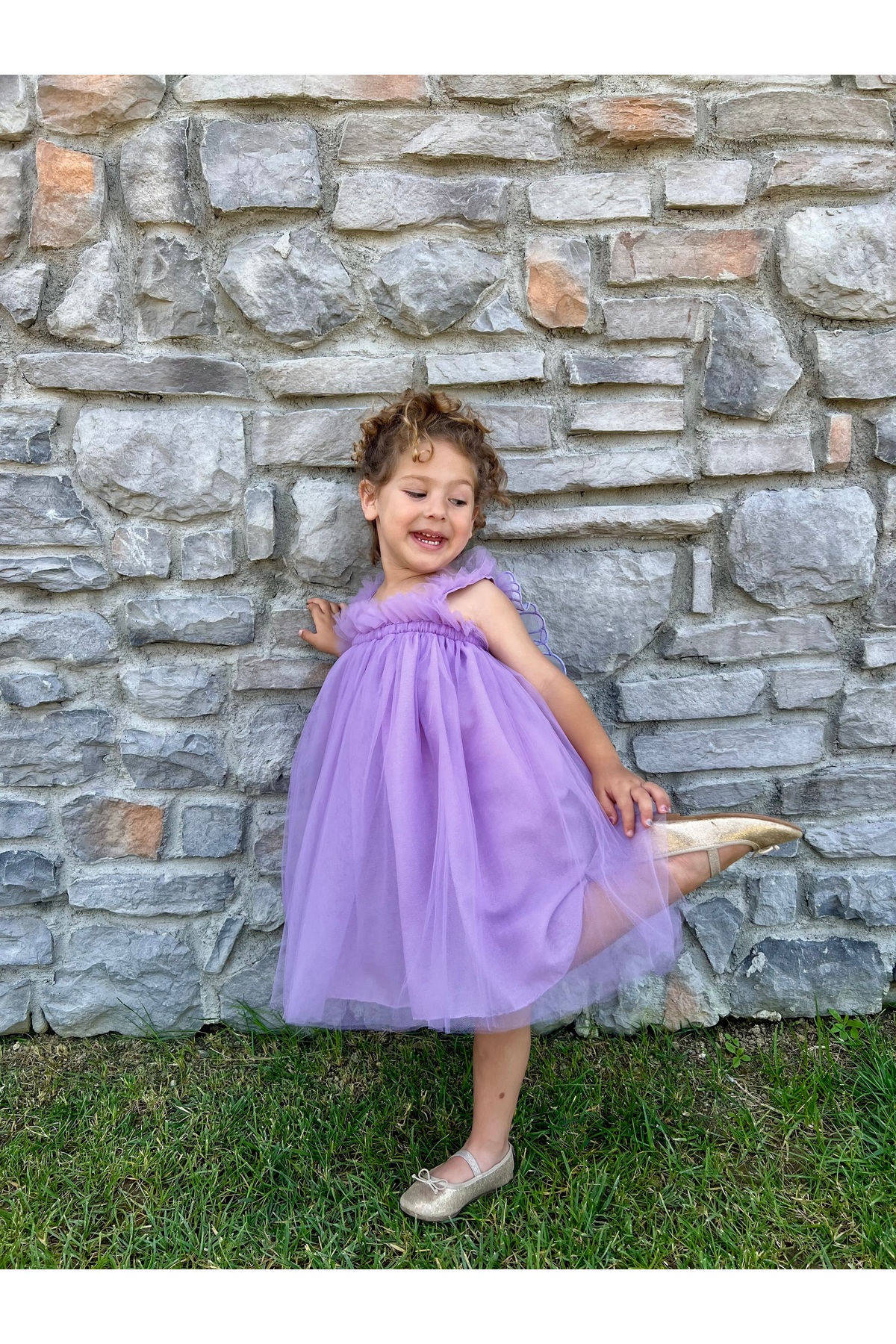 penu baby kids Lila Askılı Tül Jile Arkası Kelebek Kanatlı Kız Çocuk Kız Bebek Elbise fotoğrafı 6 (önizleme)