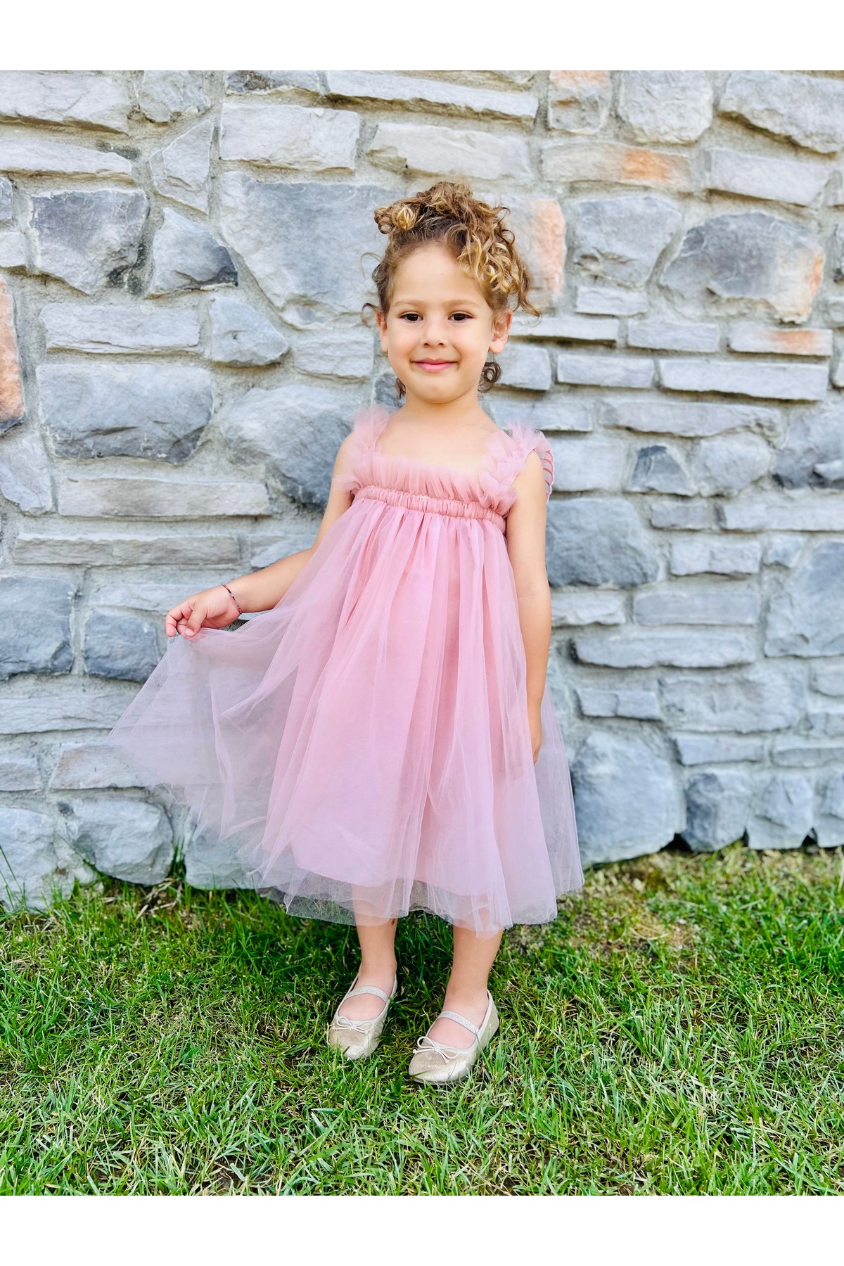 penu baby kids Pudra Askılı Tül Jile Arkası Kelebek Kanatlı Kız Çocuk Kız Bebek Elbise fotoğrafı 7 (önizleme)