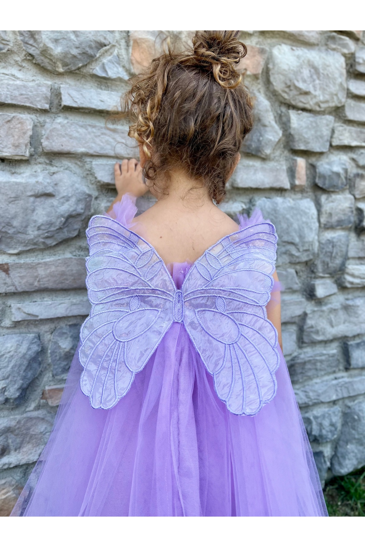 penu baby kids Lila Askılı Tül Jile Arkası Kelebek Kanatlı Kız Çocuk Kız Bebek Elbise fotoğrafı 4 (önizleme)