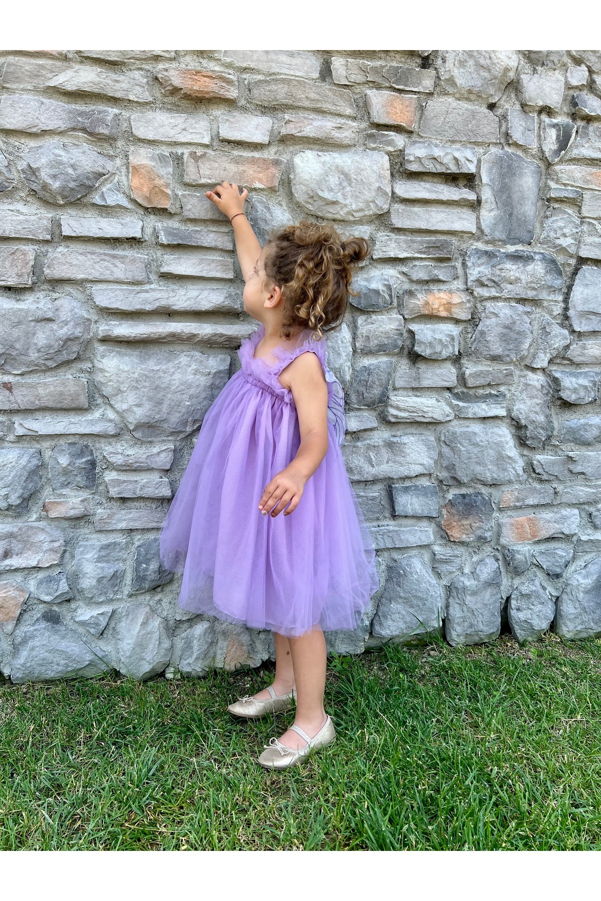penu baby kids Lila Askılı Tül Jile Arkası Kelebek Kanatlı Kız Çocuk Kız Bebek Elbise fotoğrafı 2 (önizleme)