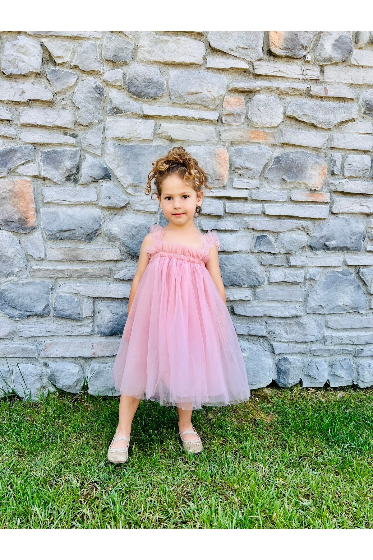 penu baby kids Pudra Askılı Tül Jile Arkası Kelebek Kanatlı Kız Çocuk Kız Bebek Elbise fotoğrafı 5 (önizleme)