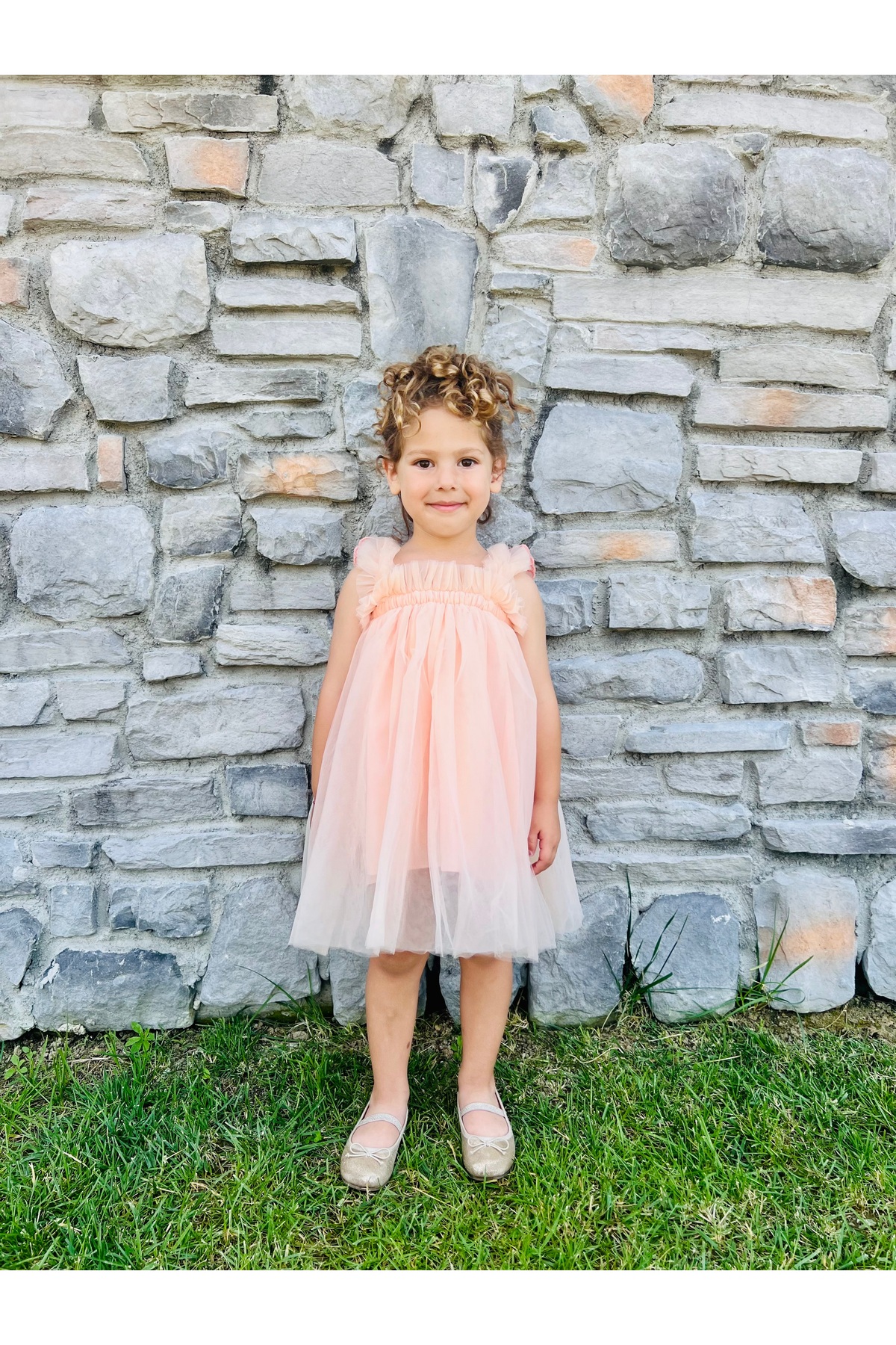 penu baby kids Somon Askılı Tül Jile Arkası Kelebek Kanatlı Kız Çocuk Kız Bebek Elbise fotoğrafı 6 (önizleme)