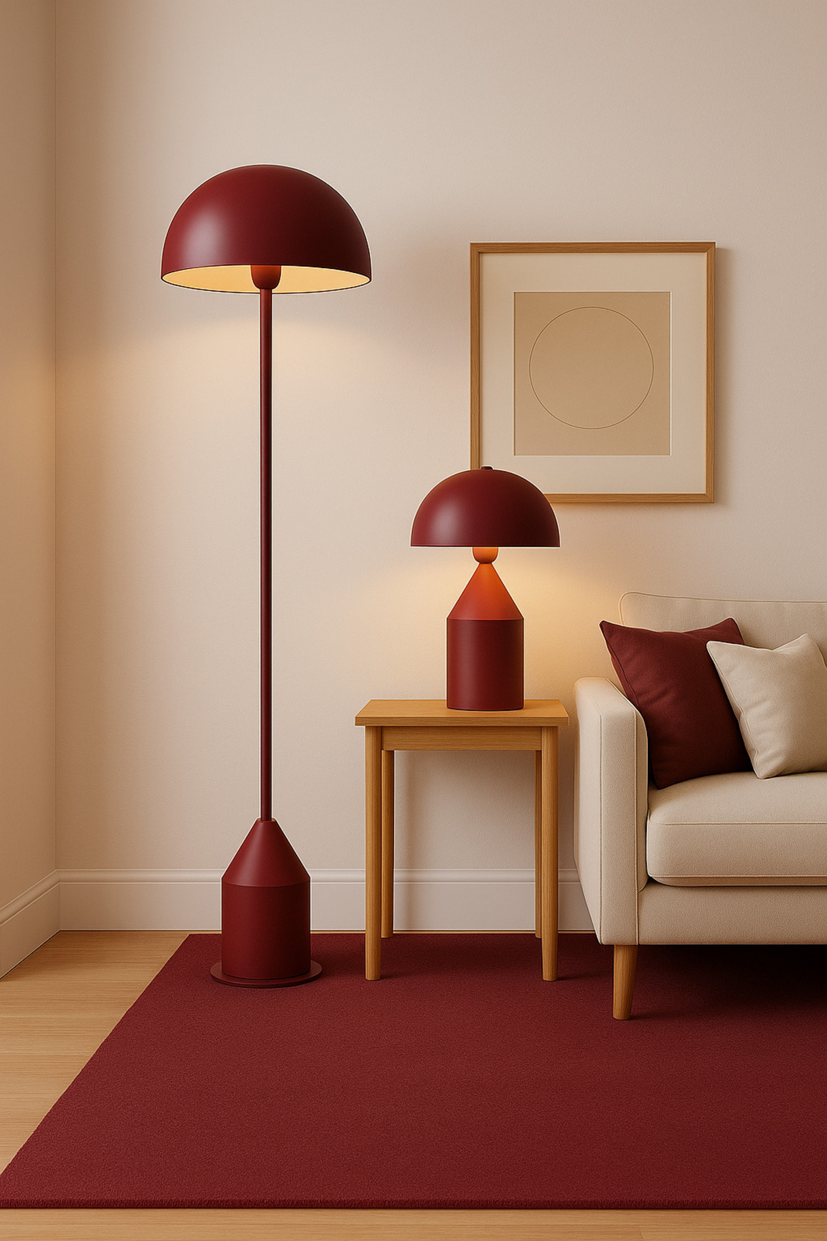 retro home design Mantar Model Bordo Masa Lambası Ve Lüks Lambader İkili Set Dekoratif Salon Yatak Odası