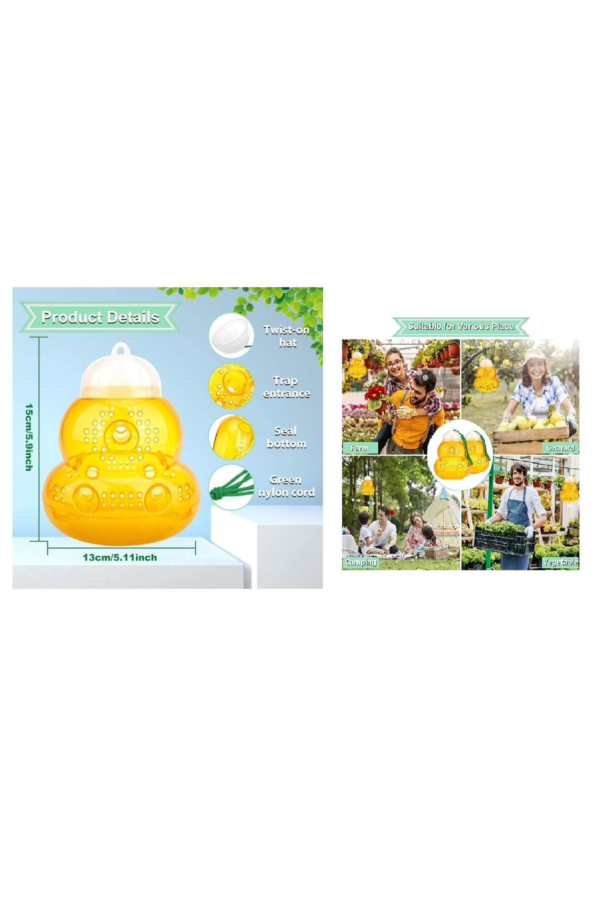 Progarden-Set of 3 traps for wasps, bees, flies and insects, Progarden, plastic, yellow hive, 12x 15cm 3