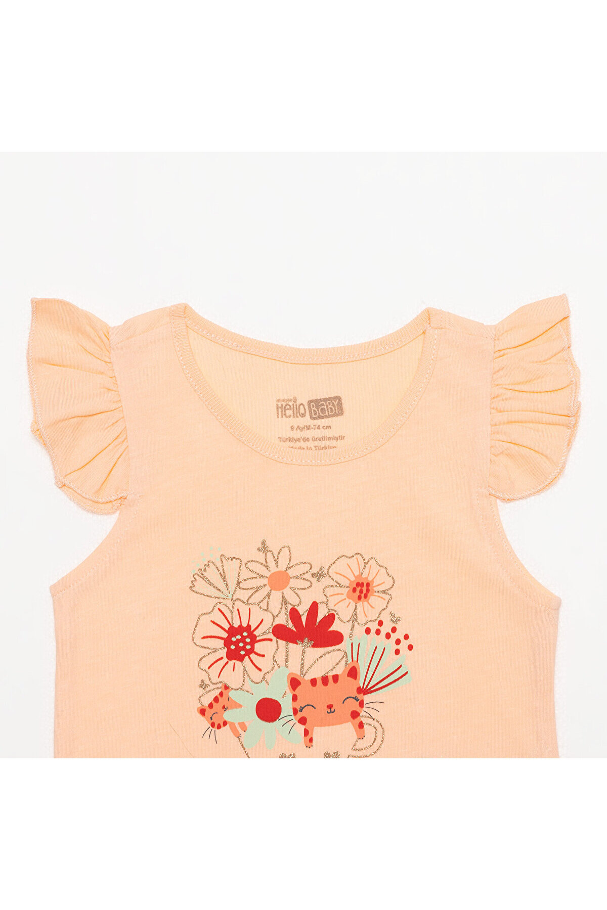 ebebek Hello Baby HelloBaby Basic Kız Çiçek ve Kedi Baskılı Atlet T-shirt Kız Bebek fotoğrafı 3 (önizleme)