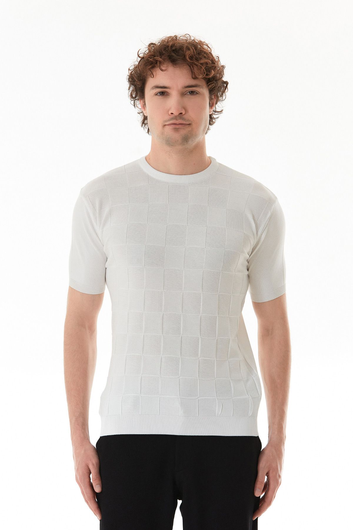 Fulla Moda-Checkerboard Patterned Knitwear T-Shirt 8