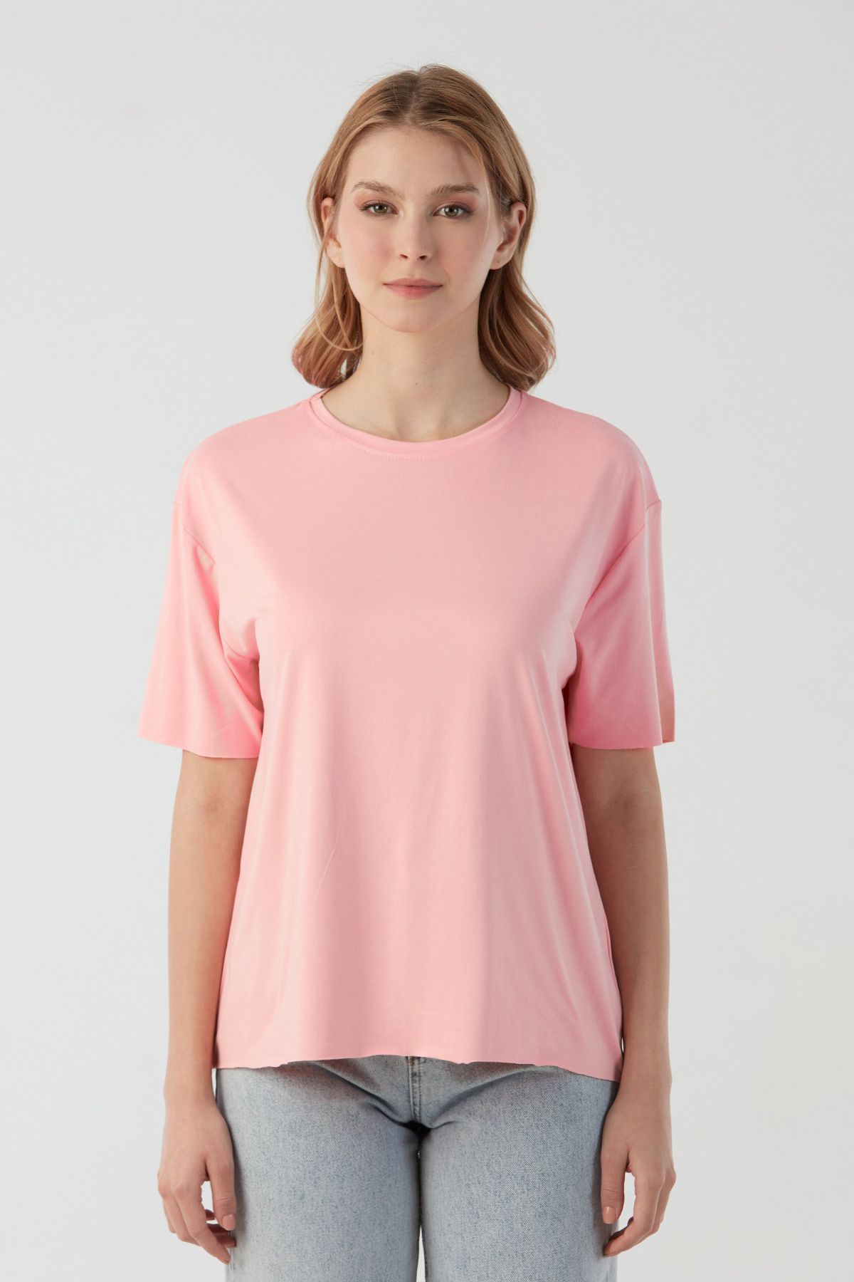 Fulla Moda-Μπλουζάκι Basic Μπλούζα Στρογγυλή Λαιμόκοψη Oversize Modal 8