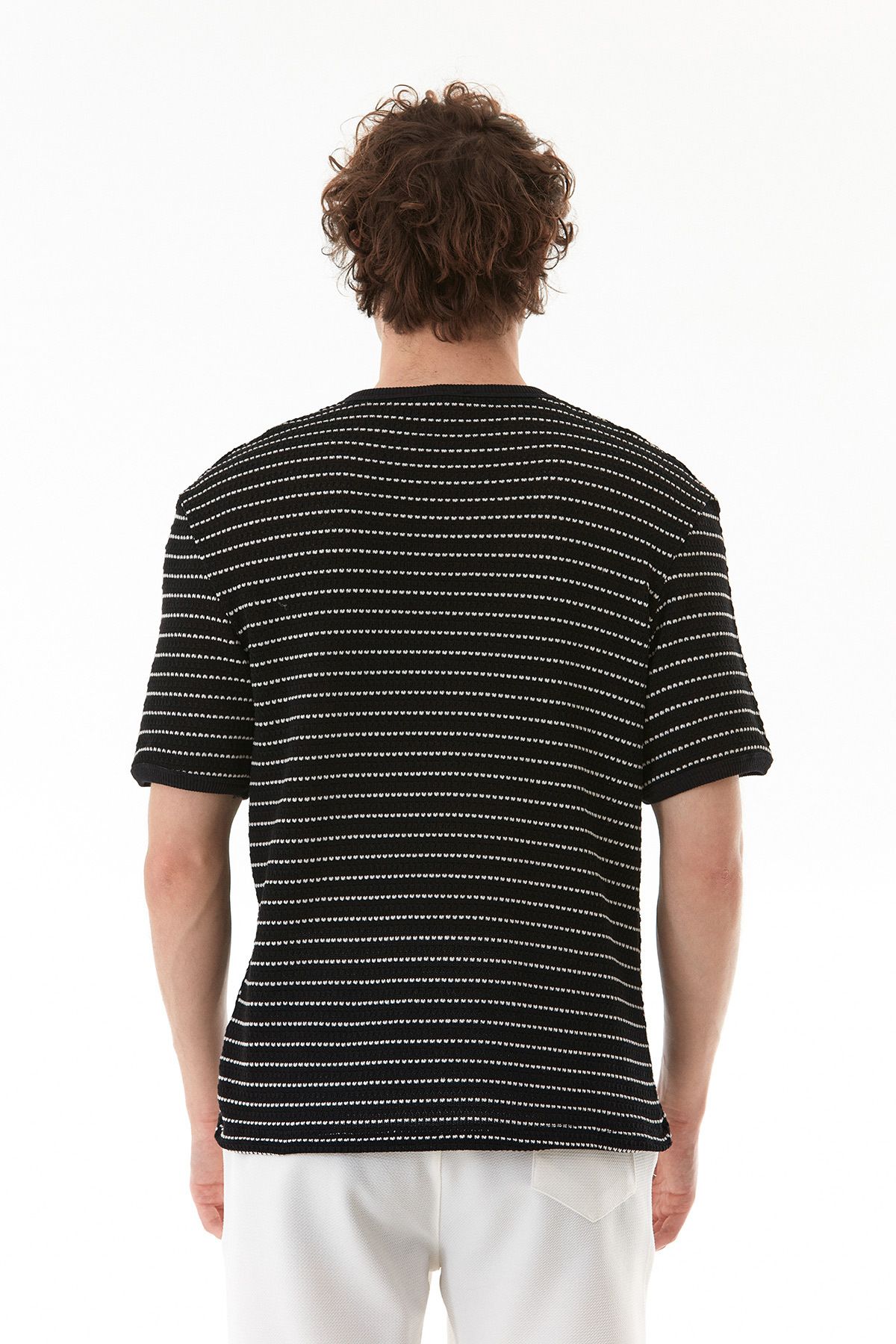 Fulla Moda-Πλεκτό μπλουζάκι με ριγέ Crew Neck 5