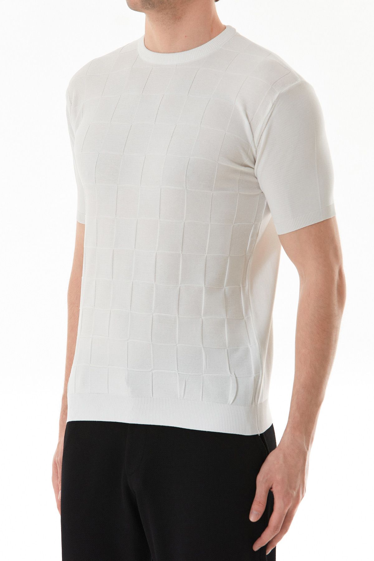 Fulla Moda-Checkerboard Patterned Knitwear T-Shirt 7
