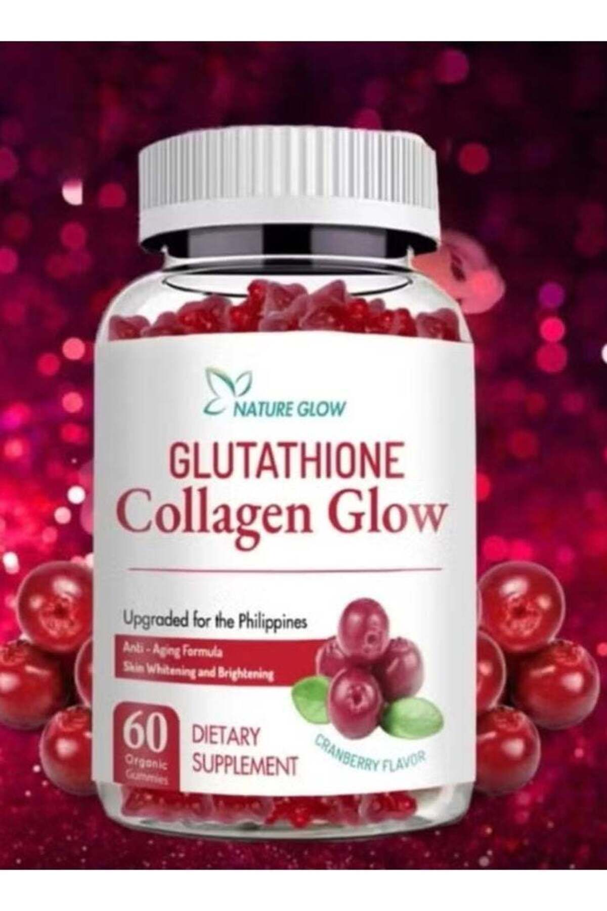 GLUTATHIONE NATURE GLOW Collagen Glow with Glutathione  60 Cranberry  Gummies for Hair, Skin & Nail Health | B