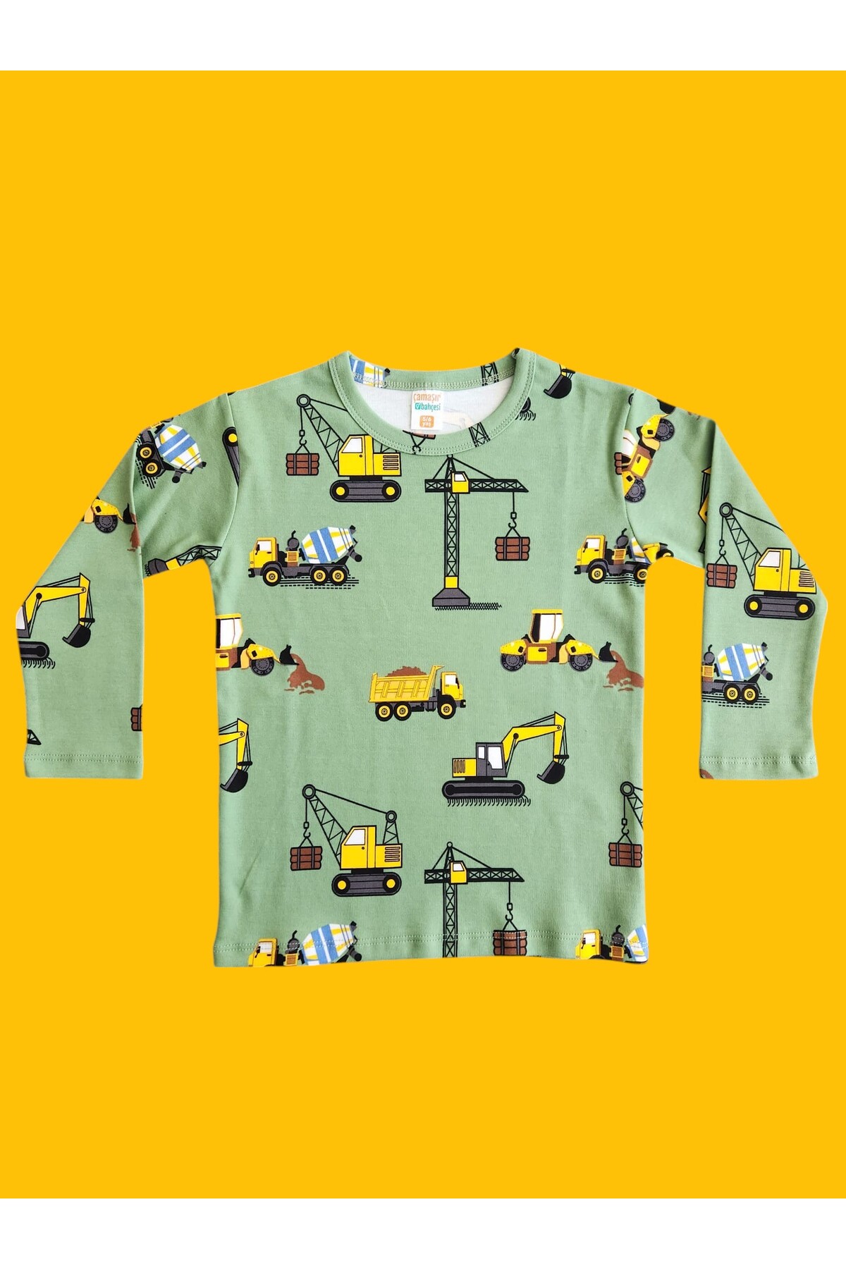 çamaşır bahçesi kendinize iyi bakın Uzun Kollu Desenli Çocuk Pijama Takım #baskılıçocukpijamatakım #çamaşırbahçesi #inşaatdesenipijama fotoğrafı 3 (önizleme)