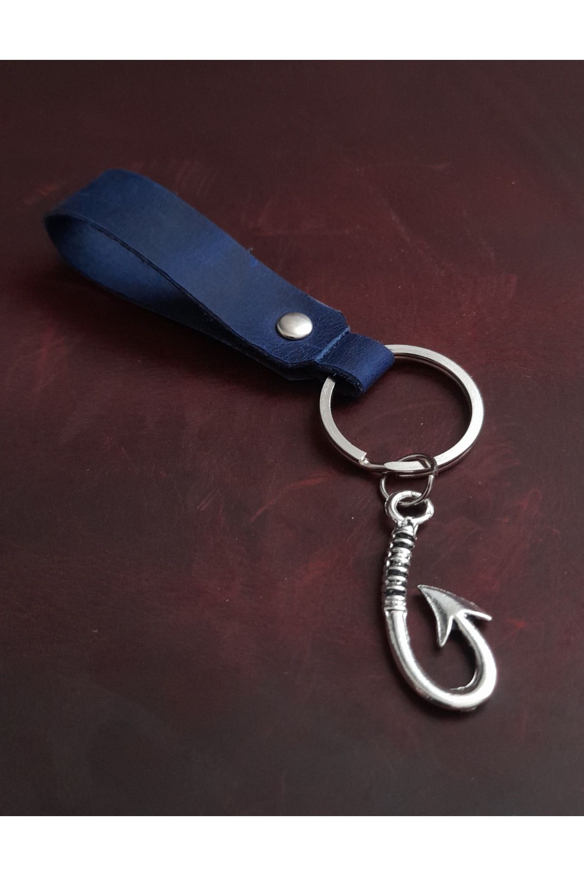 BSN Store-Hook Fisherman Symbol Keychain Hand Made Real Leather Keychain 2