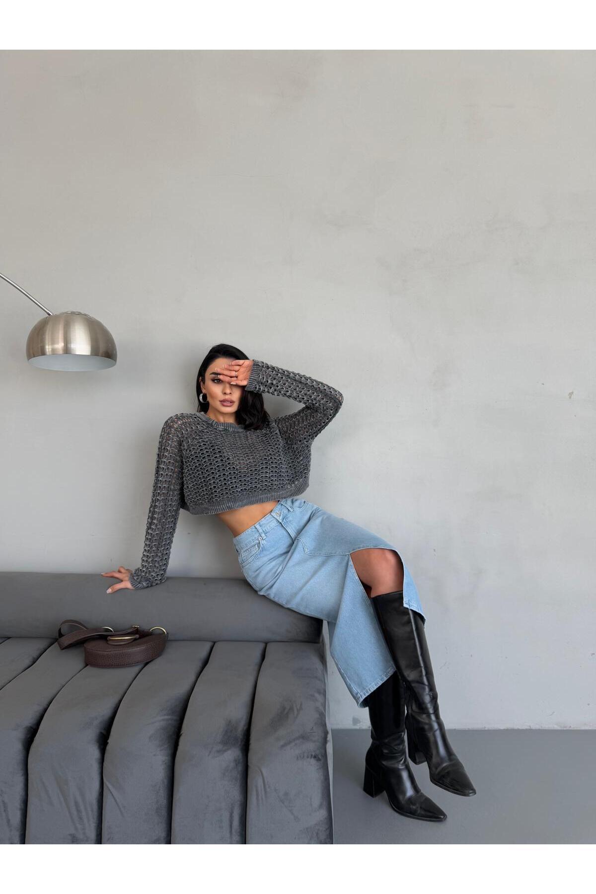 Zeo Basic-FUSTA DE DENIM ALBASTRU PROASPAT DE LUNGIME MIDI PENTRU FEMEI 2