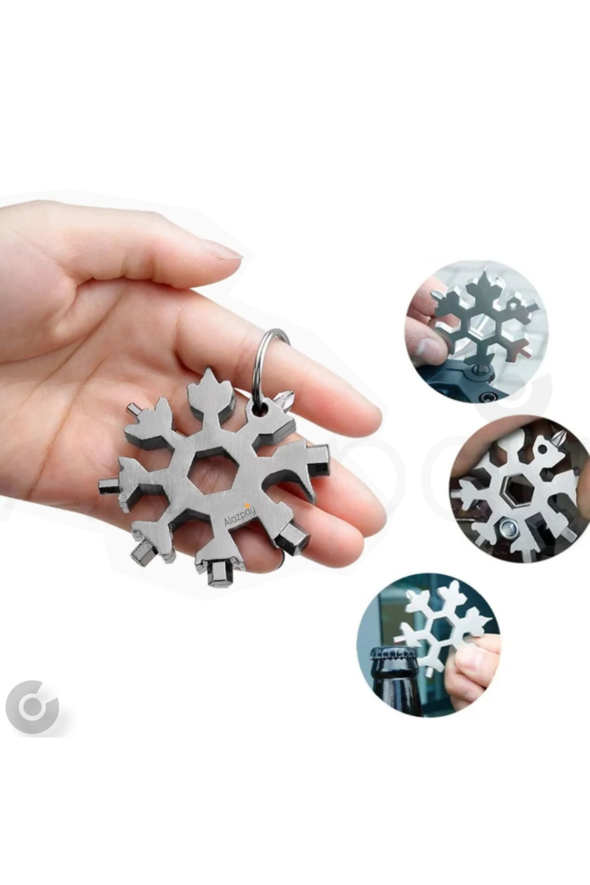 Stainless Steel Multifunctional Snowflake 18 in 1 Keychain (Silver - 1 Piece)