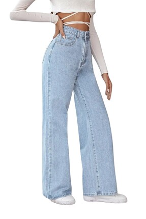 byhaziran butik Amelie Genç Kız Açık Mavi Kar Yıkama Yüksek Bel Likralı Rahat...