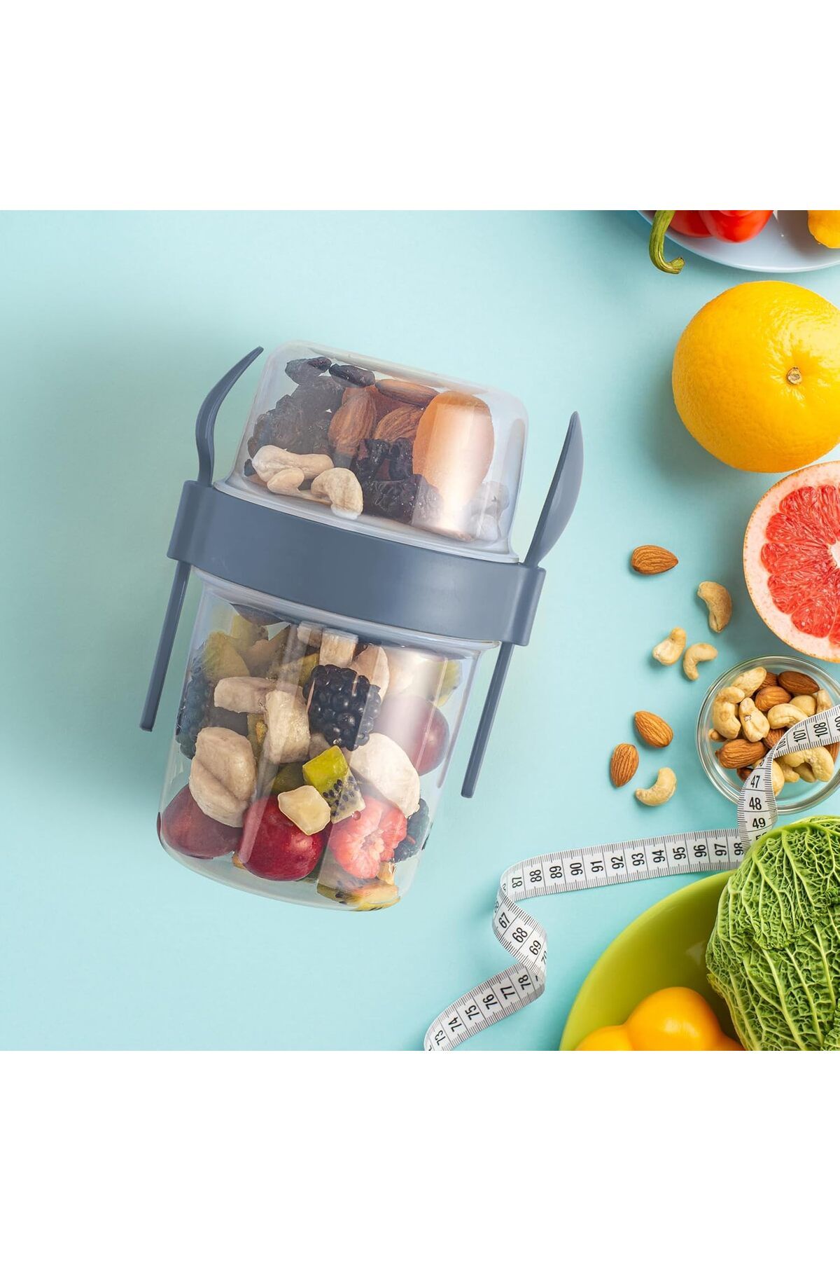 Righton-1100 ml Takengo Fruit Yogurt and Muesli Container with Spoon and Practical Portable Cup with Lid 4
