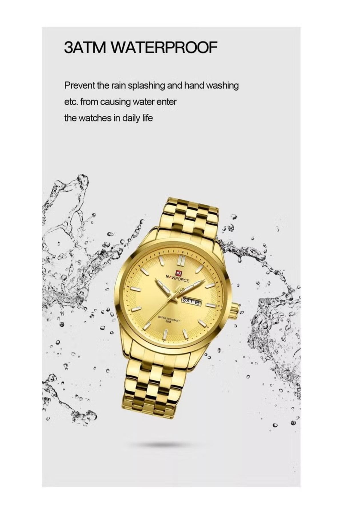 Naviforce-Gold Stainless Steel Watch with Date Display 3