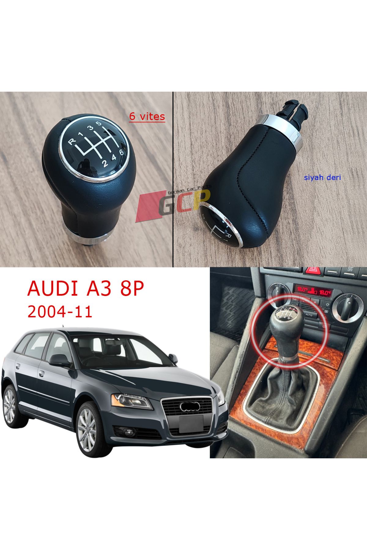 GCP German Car Parts-A3 8P Manual Gear Shift Knob Black 6 Speed - Audi A3 Manual Gear Shift Head 1