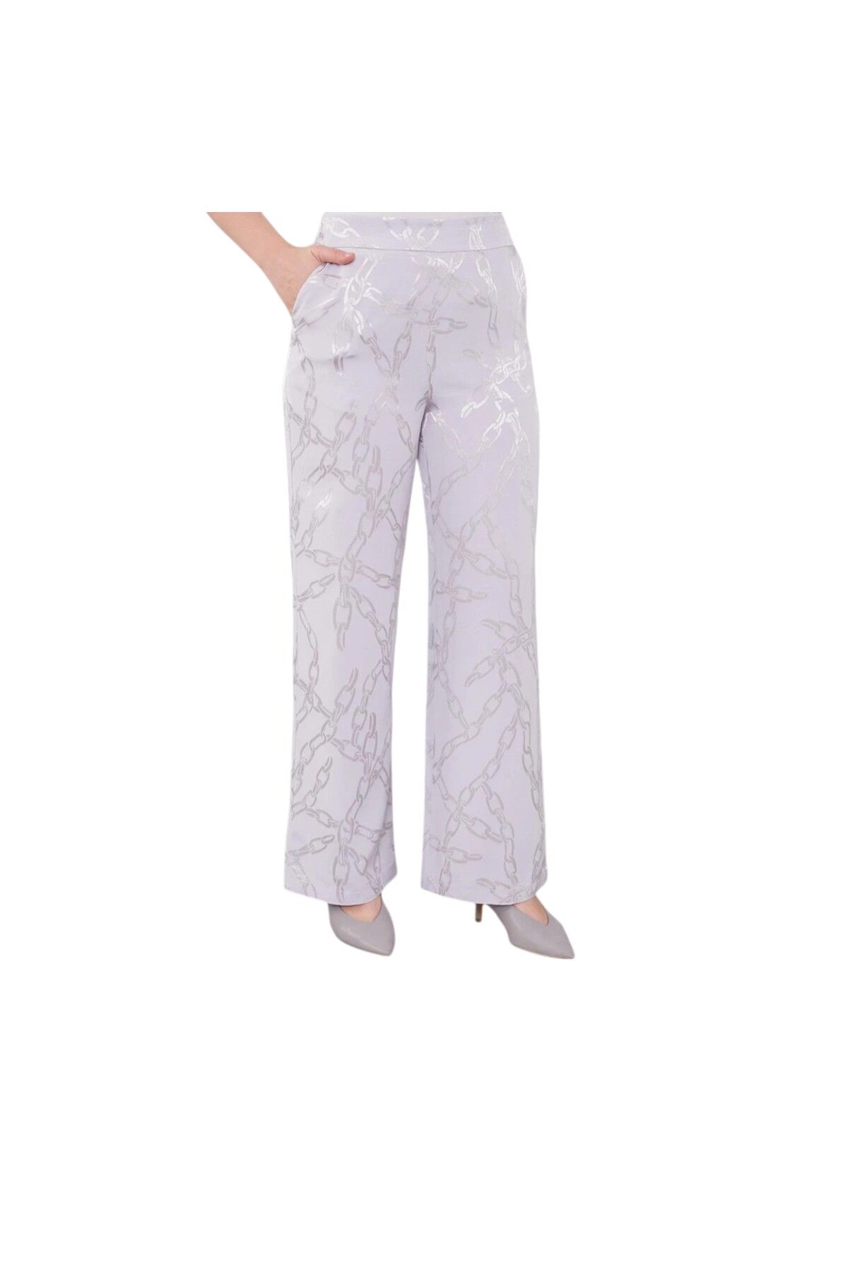 Levidor-Ruffle Button Detailed Chain Pattern Double Suit 6