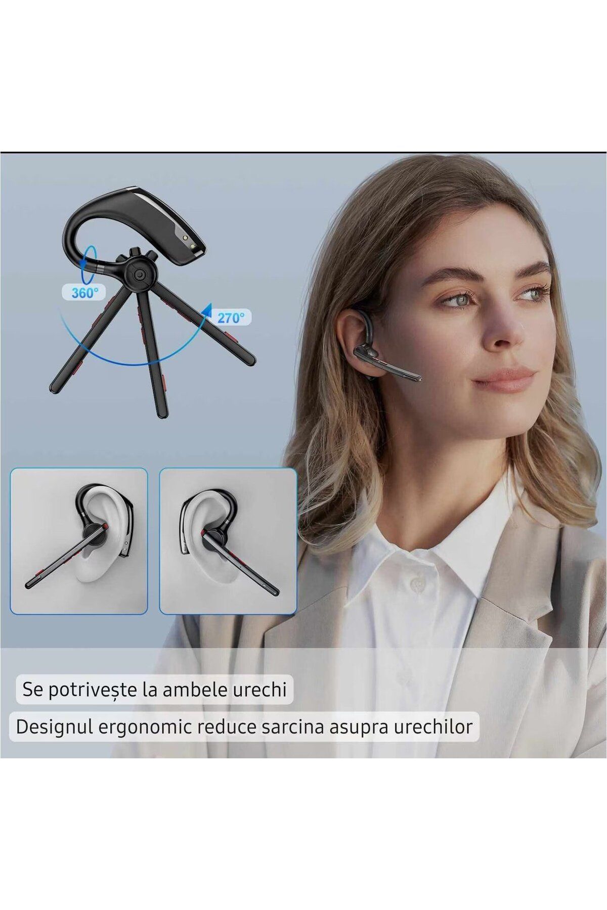 New Bee-Căști Bluetooth fără fir, baterie de 500 mAh cu autonomie de 60 de ore, cu microfon dual CVC 8.0 3
