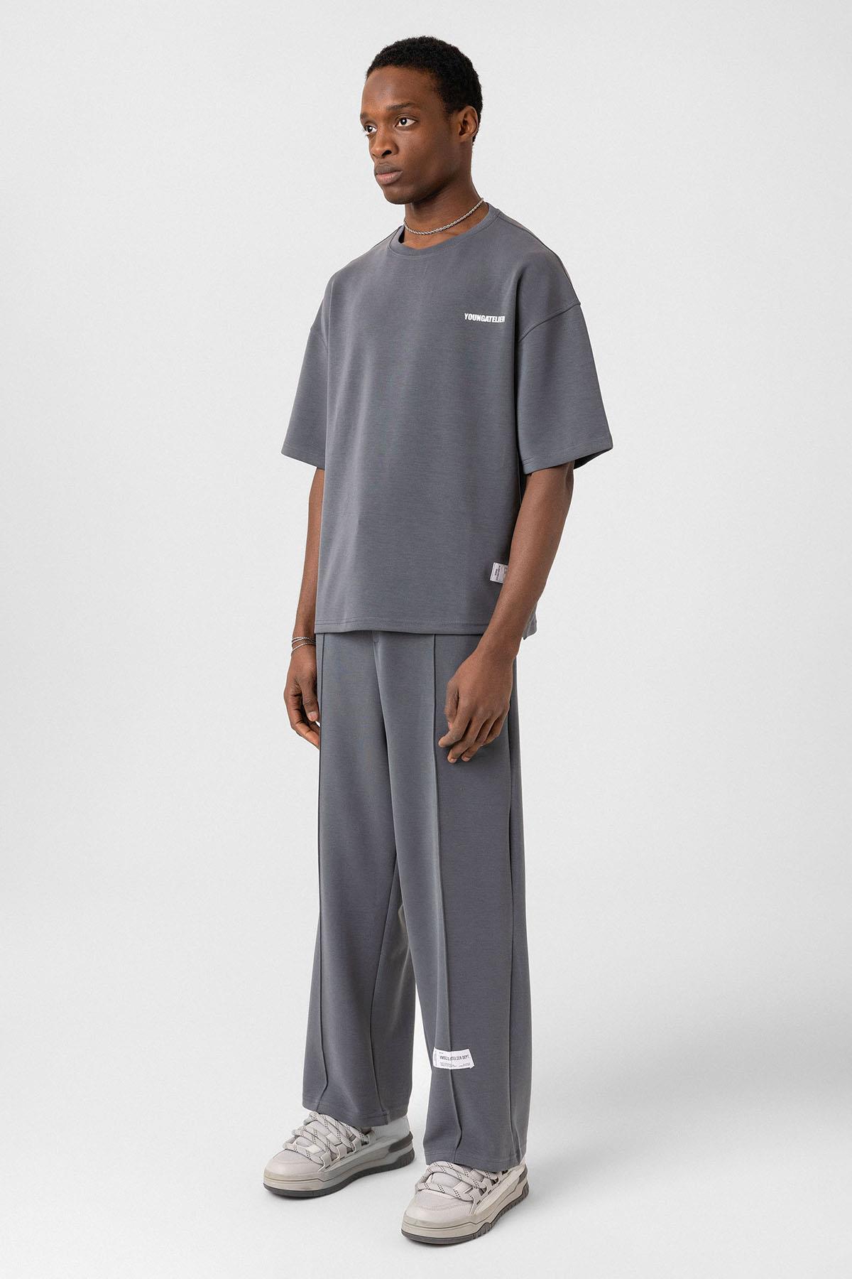 Etiket Detaylı Oversize Modal Kumaş Eşofman Takım Antrasit — رنگارنگ 40-673 — تصویر 2 از 8