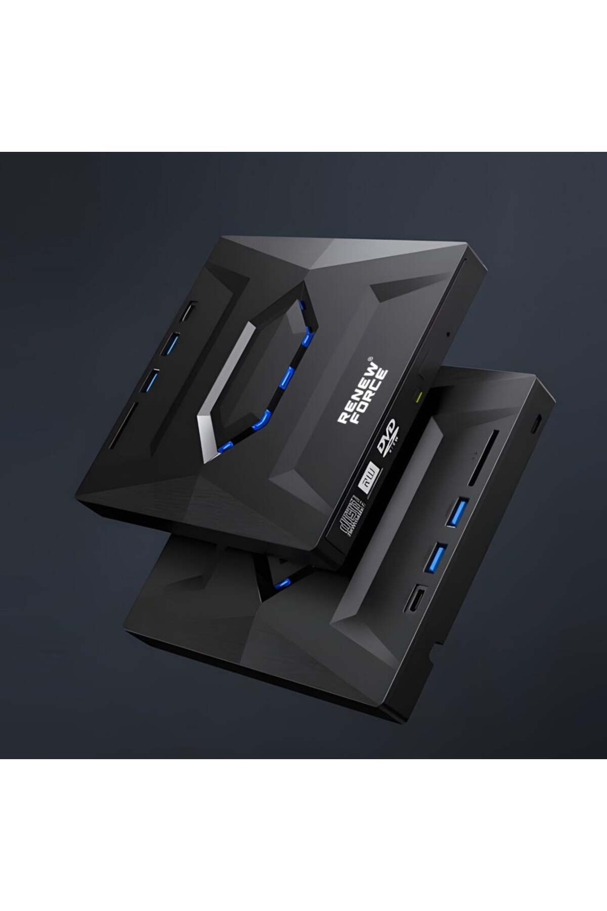 Renew Force-Unitate optică externă CD/DVD RW 5 în 1, USB 3.0, port USB-C, cititor de carduri SD și MicroSD, arzător de disc 5